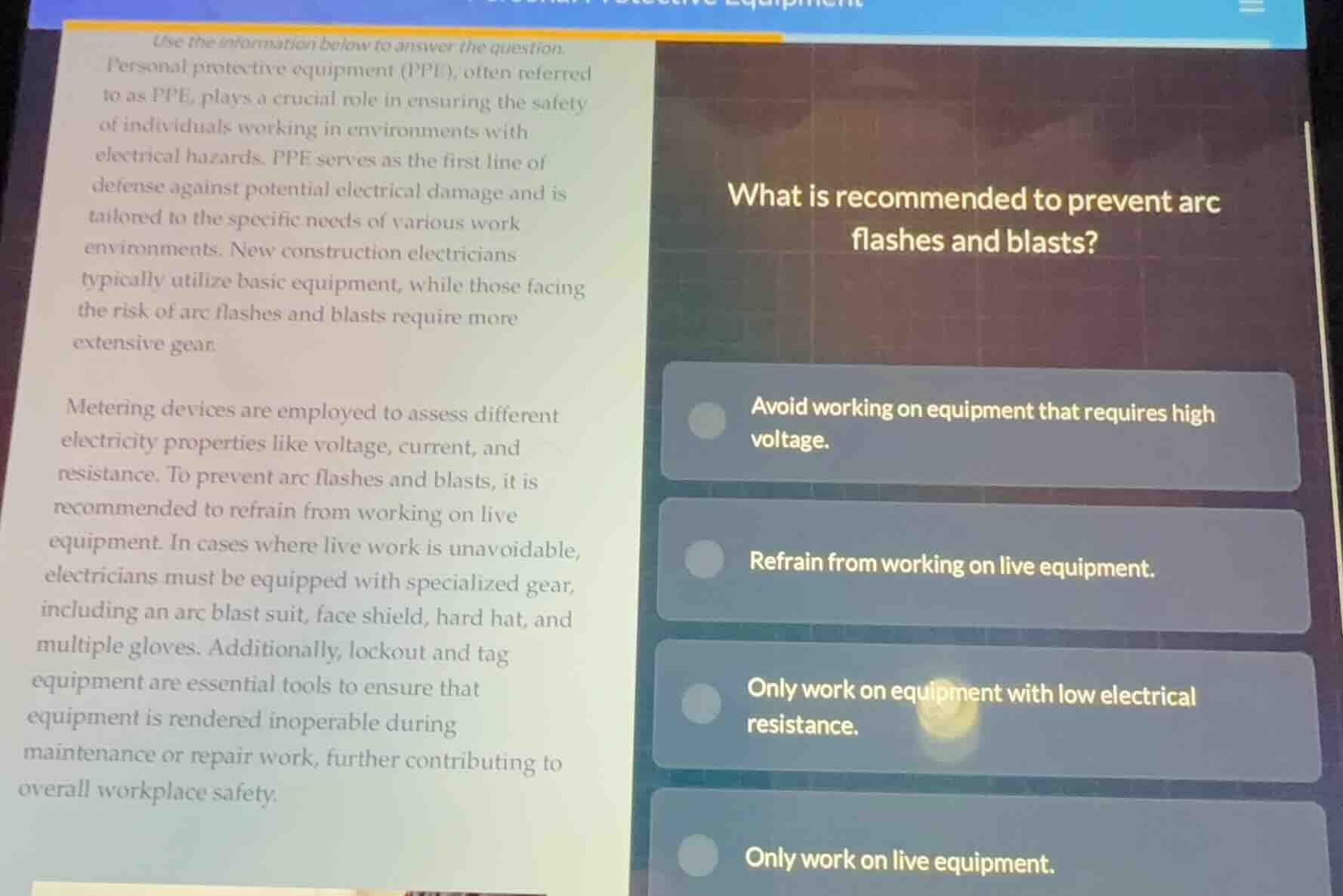 use the information below to answer the question. personal protective e…