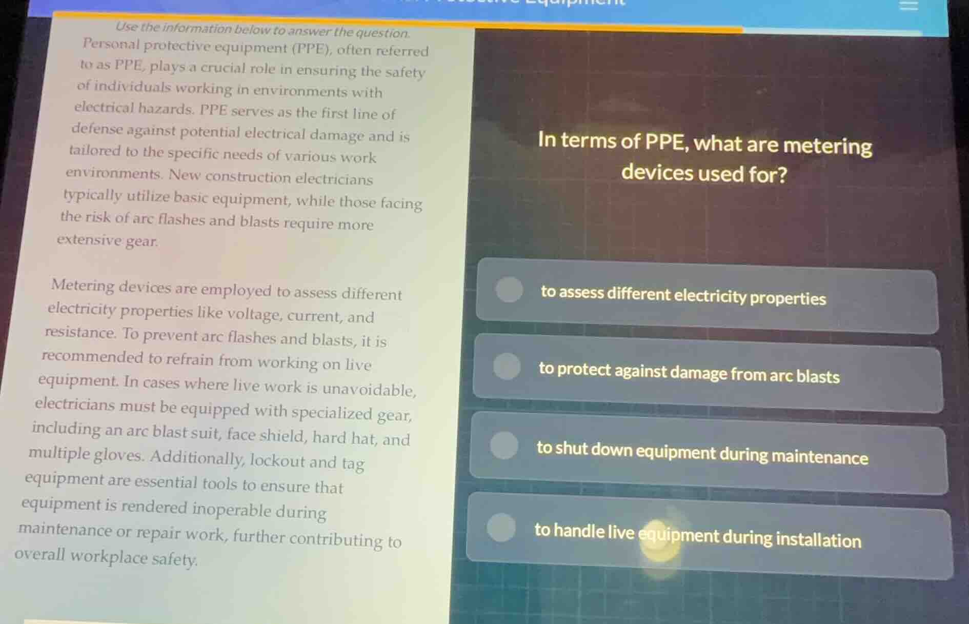 use the information below to answer the question. personal protective e…