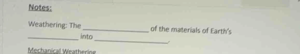 notes: weathering: the ______________ of the materials of earth’s _____…