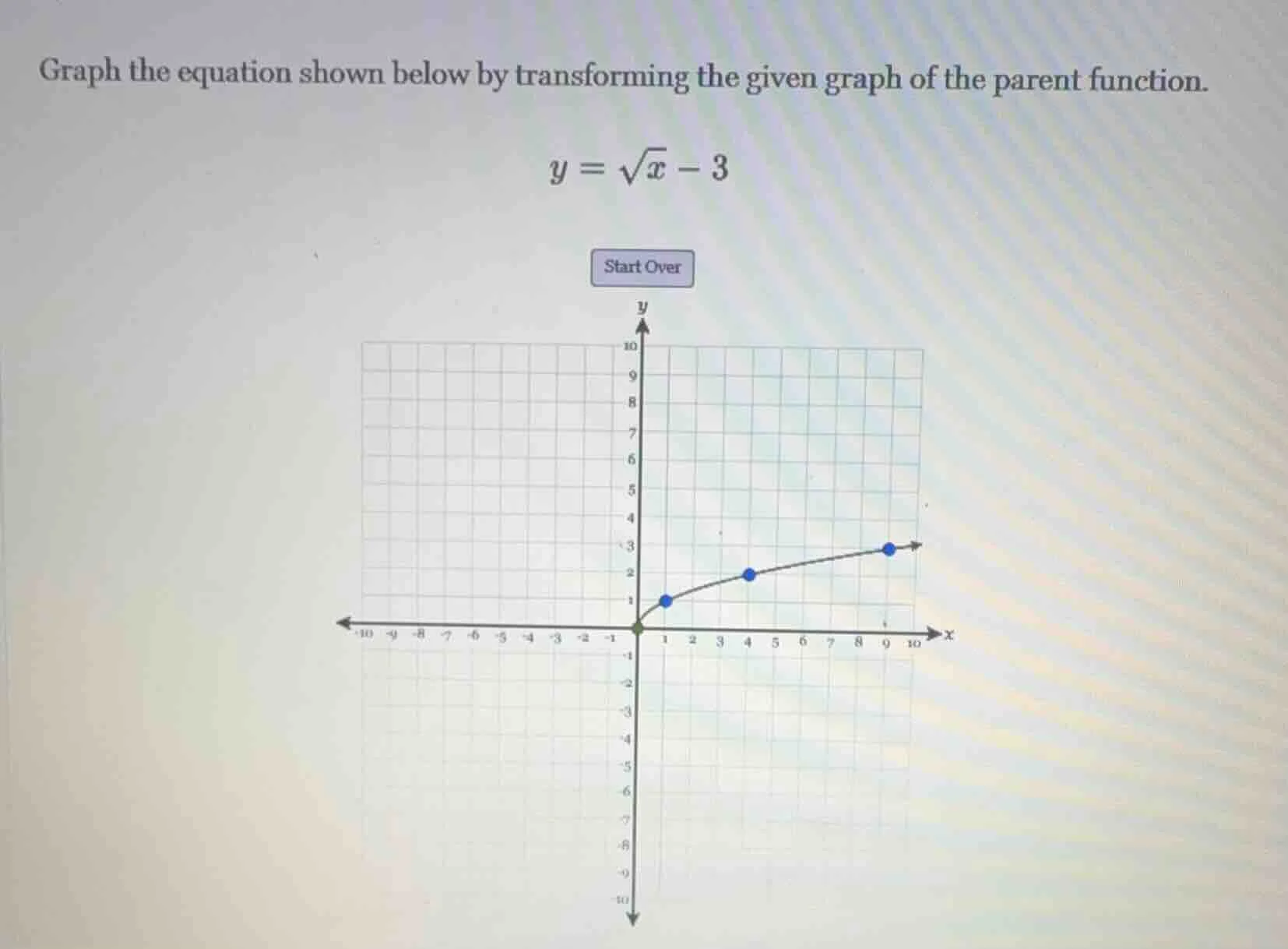 graph the equation shown below by transforming the given graph of the p…