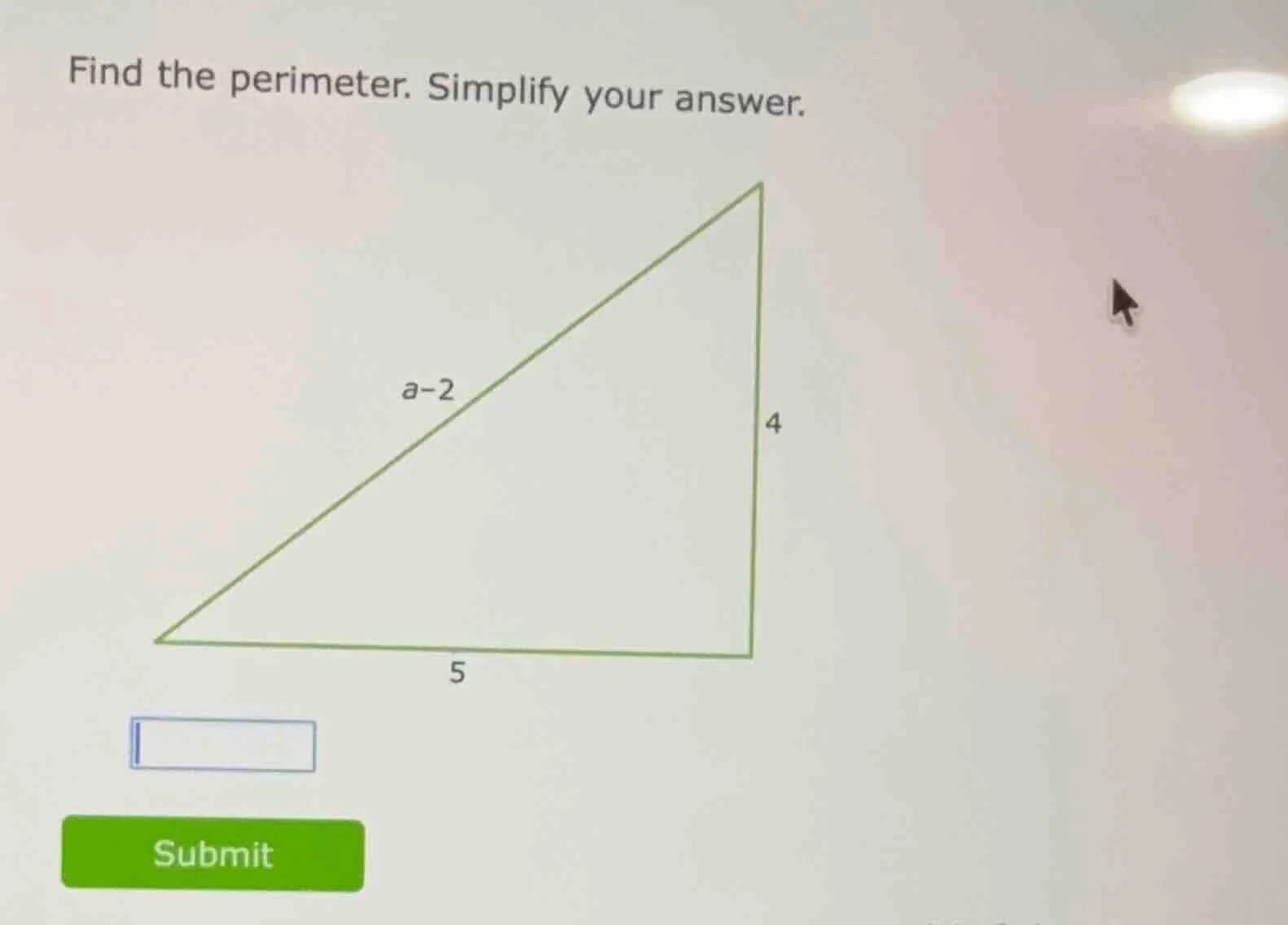 find the perimeter. simplify your answer. (there is a right triangle wi…