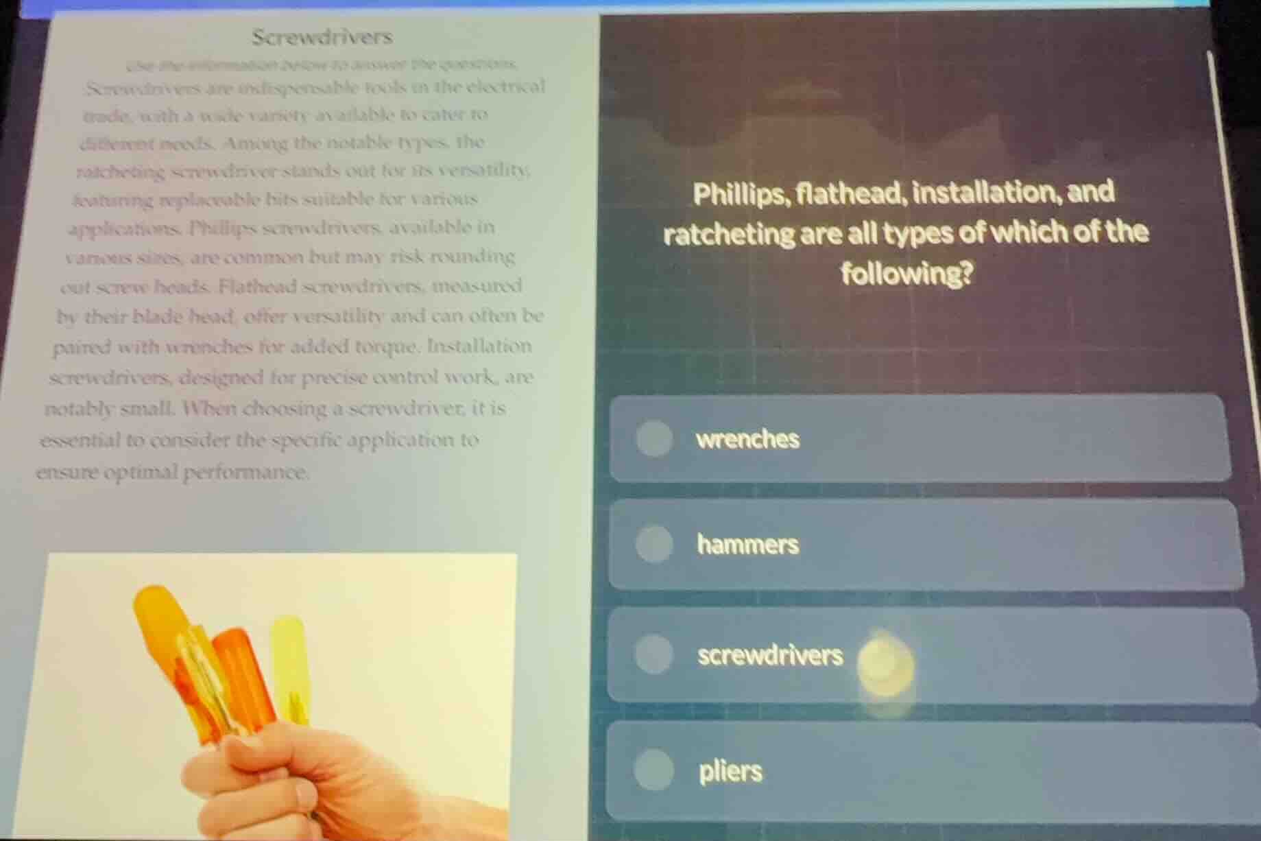 screwdrivers use the information below to answer the questions. screwdr…