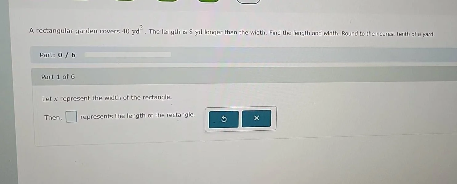 a rectangular garden covers 40 yd². the length is 8 yd longer than the …