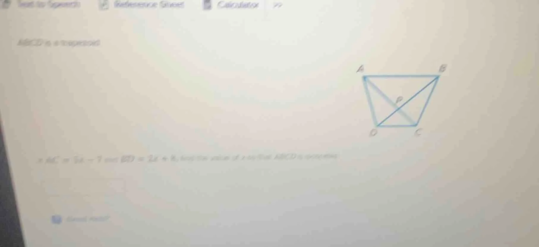 abcd is a trapezoid. if ac = 5x - 7 and bd = 2x + 8, find the value of …