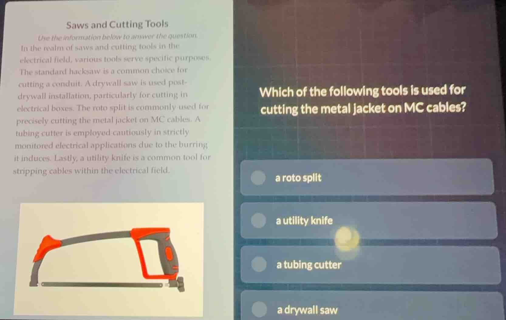 saws and cutting tools use the information below to answer the question…