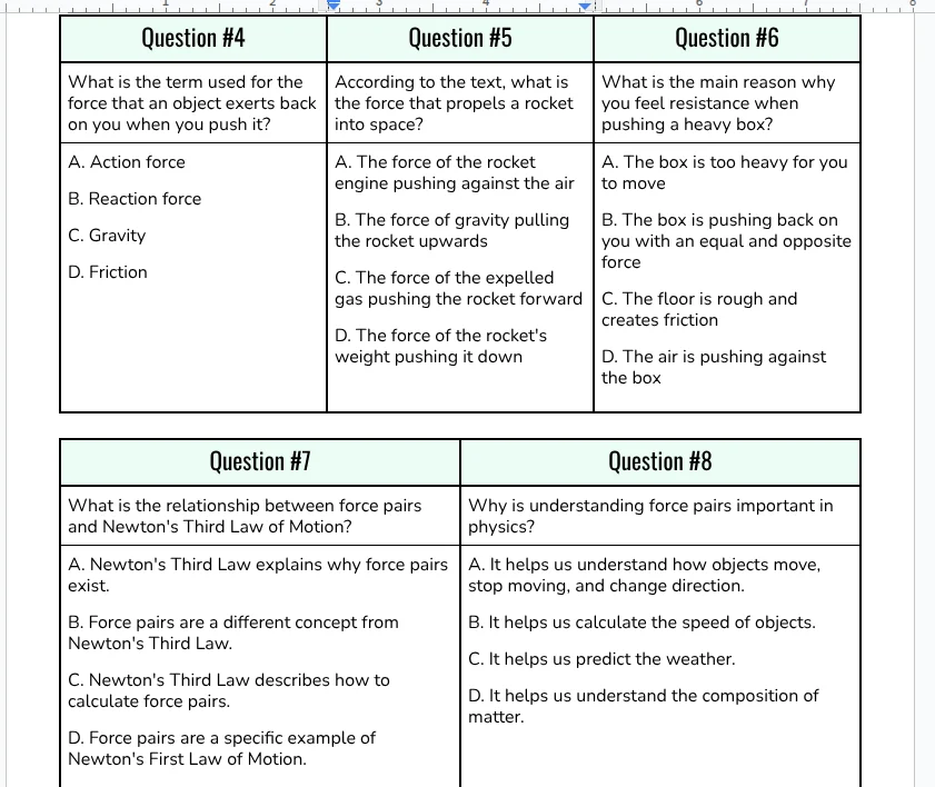 question #4 what is the term used for the force that an object exerts b…
