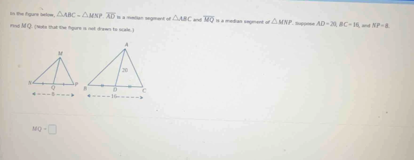 in the figure below, $\\triangle abc \\sim \\triangle mnp$. $\\overline…