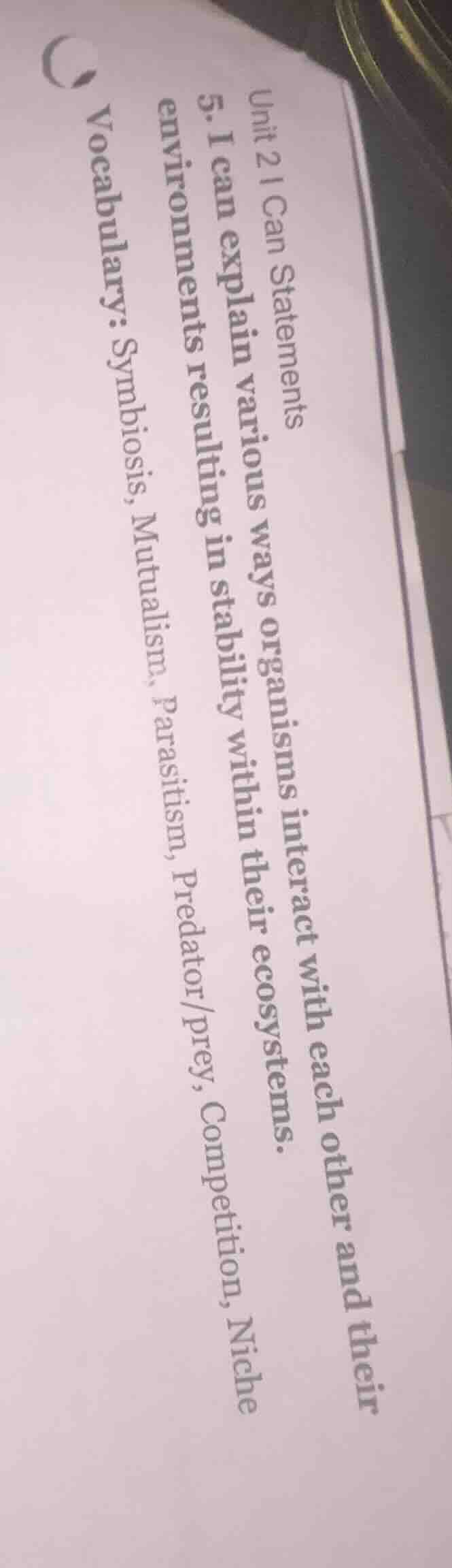 unit 2 i can statements 5. i can explain various ways organisms interac…