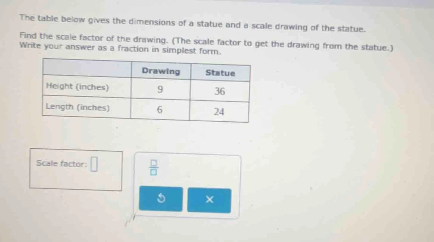 the table below gives the dimensions of a statue and a scale drawing of…