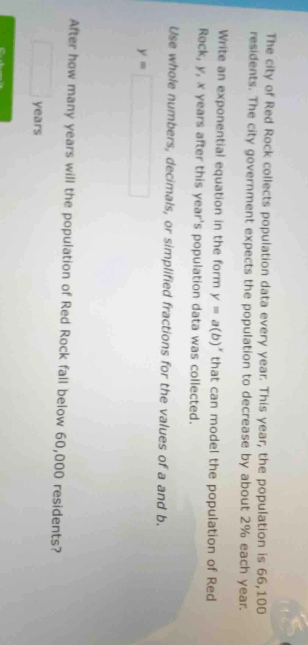 the city of red rock collects population data every year. this year, th…