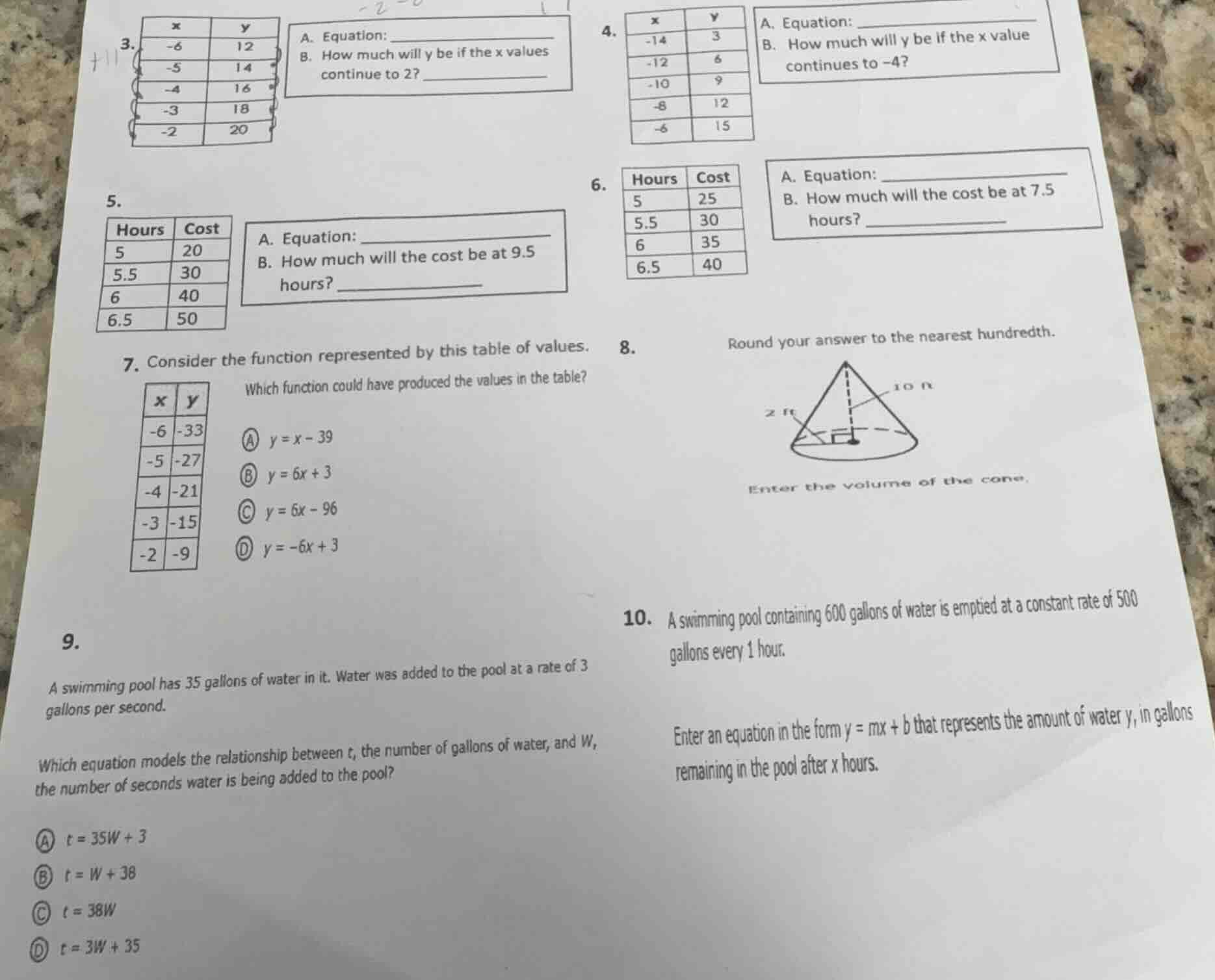 3. | x | y | | -6 | 12 | | -5 | 14 | | -4 | 16 | | -3 | 18 | | -2 | 20 …