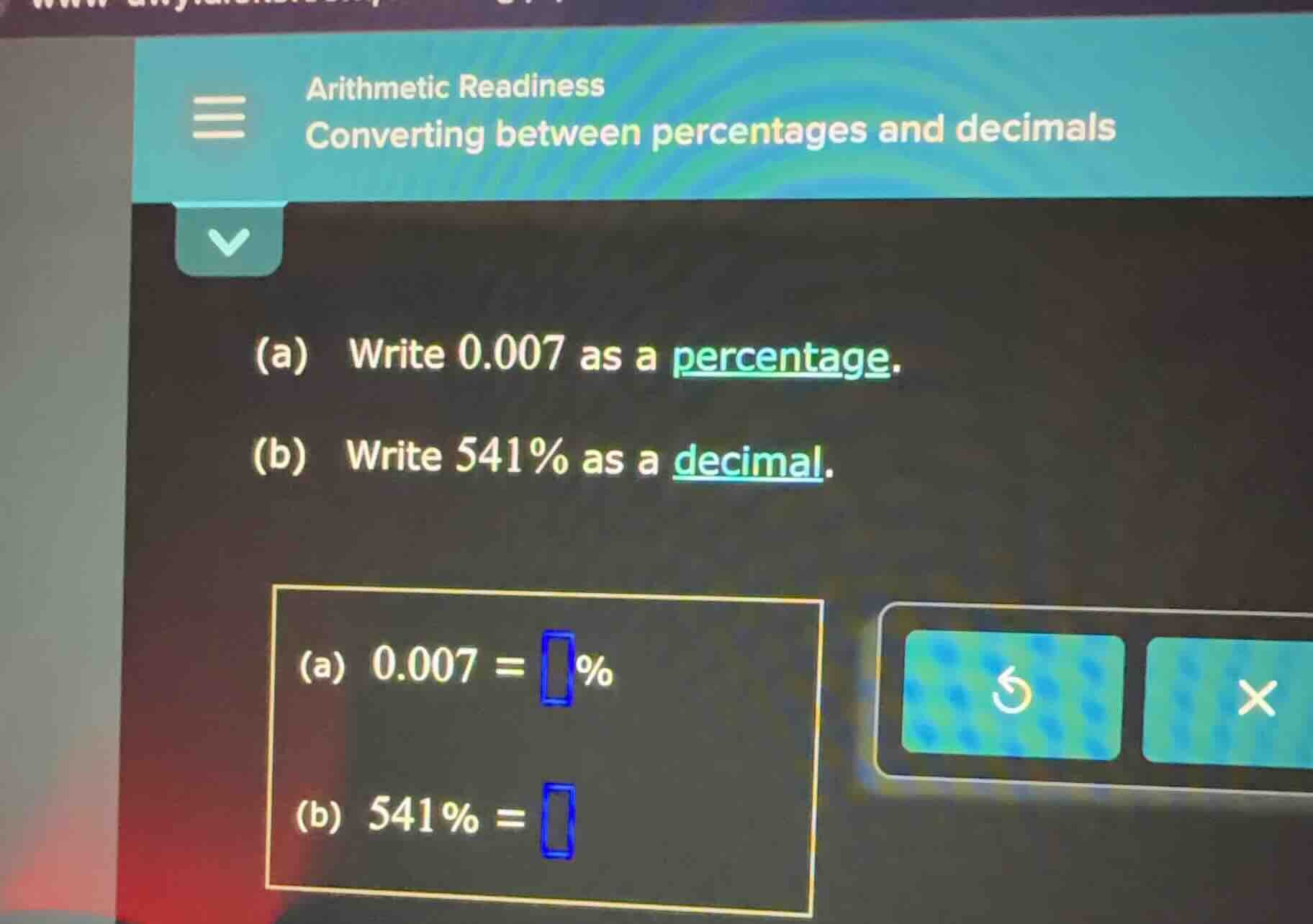 arithmetic readiness converting between percentages and decimals (a) wr…