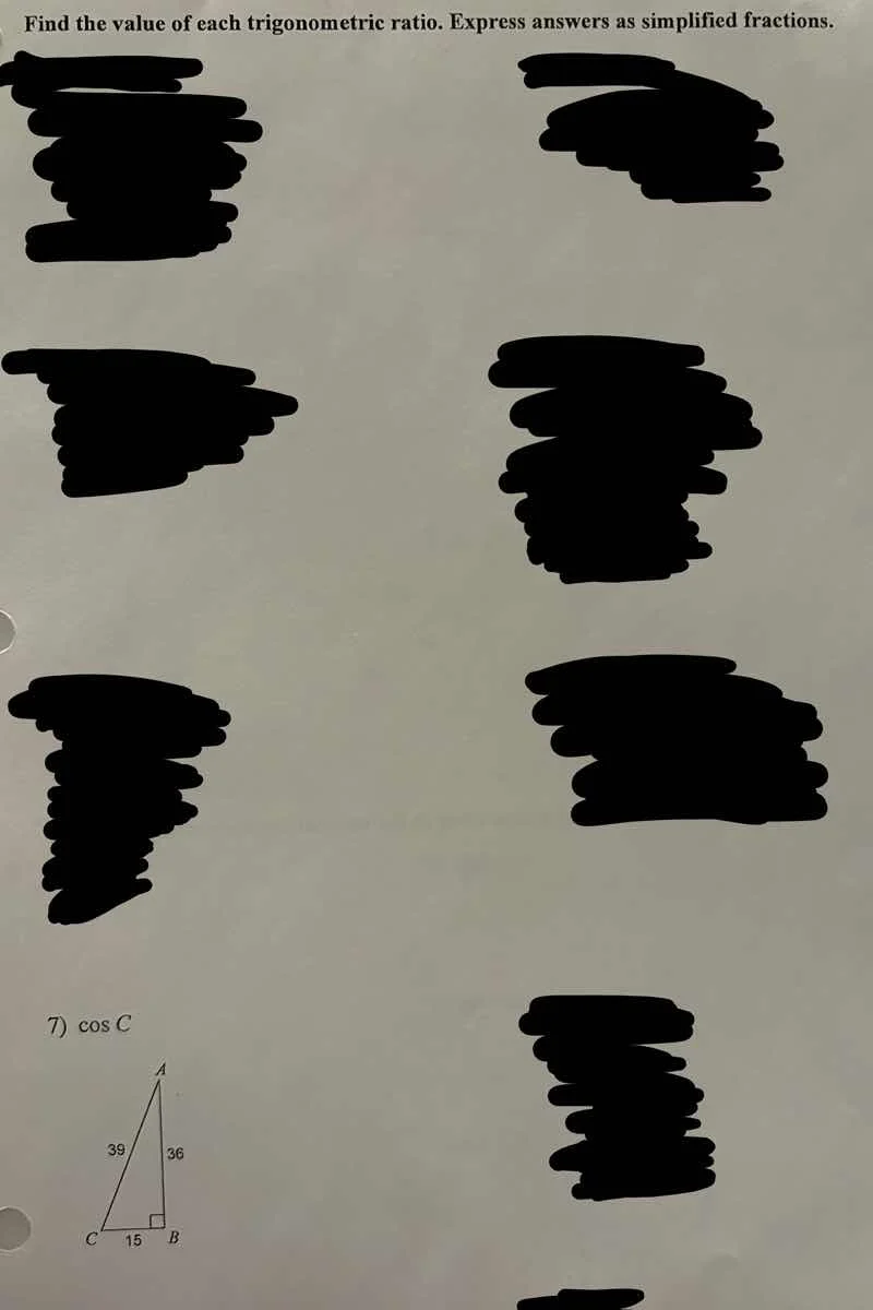 find the value of each trigonometric ratio. express answers as simplifi…