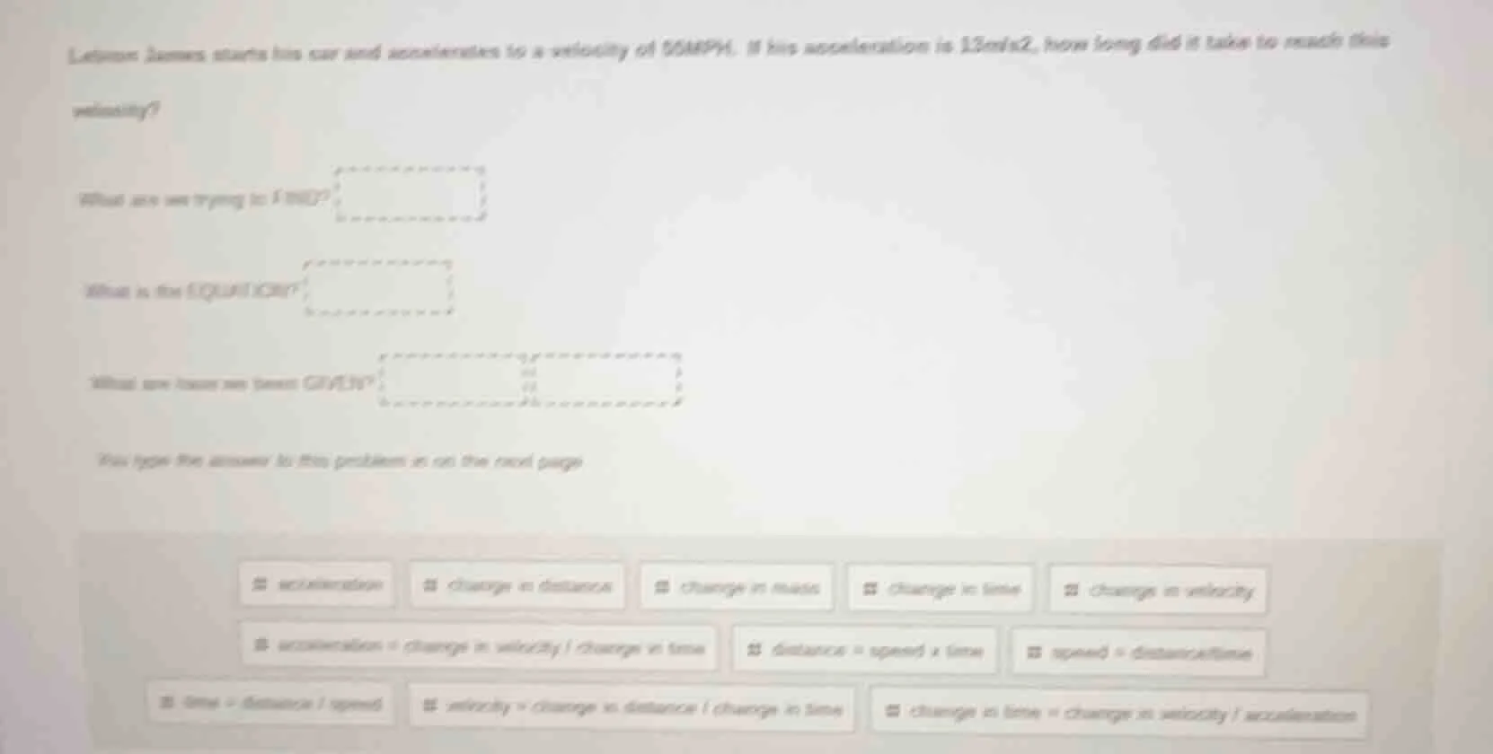 lebron james starts his car and accelerates to a velocity of 30mph. if …