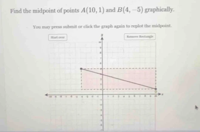 find the midpoint of points a(10,1) and b(4,−5) graphically. you may pr…