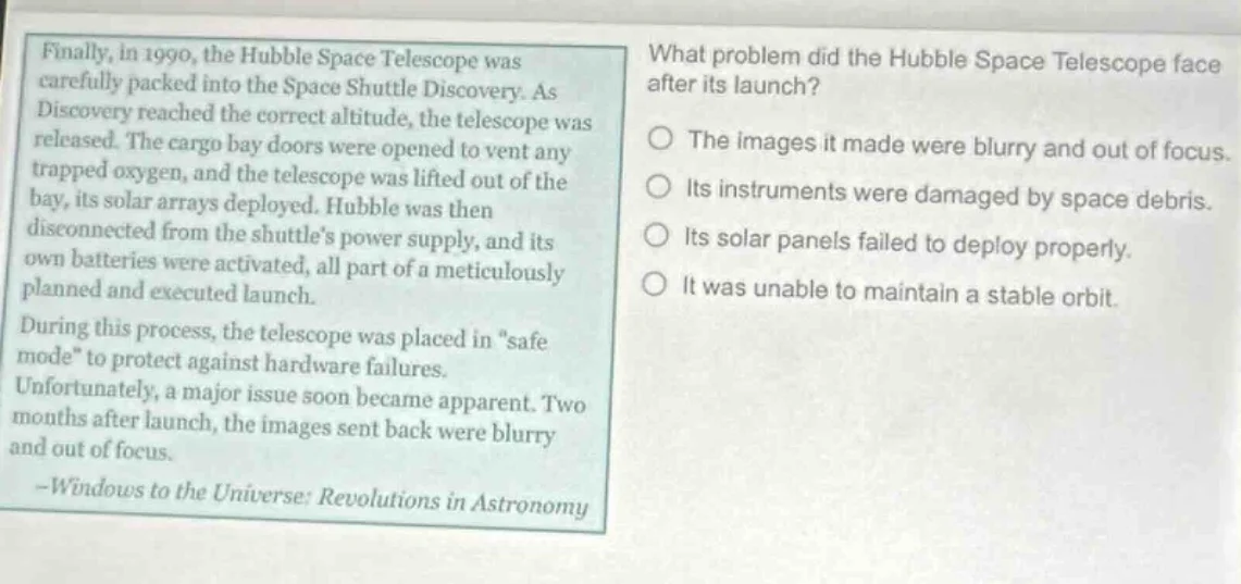 finally, in 1990, the hubble space telescope was carefully packed into …
