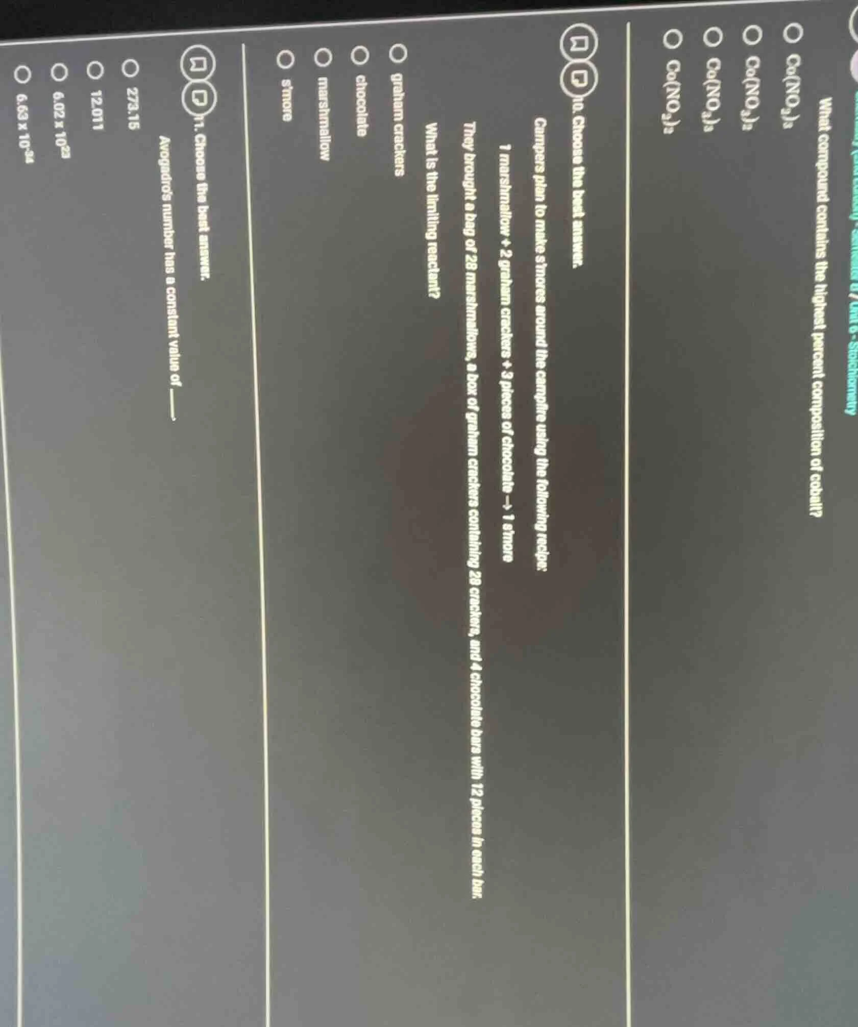 what compound contains the highest percent composition of cobalt? \\(\\…