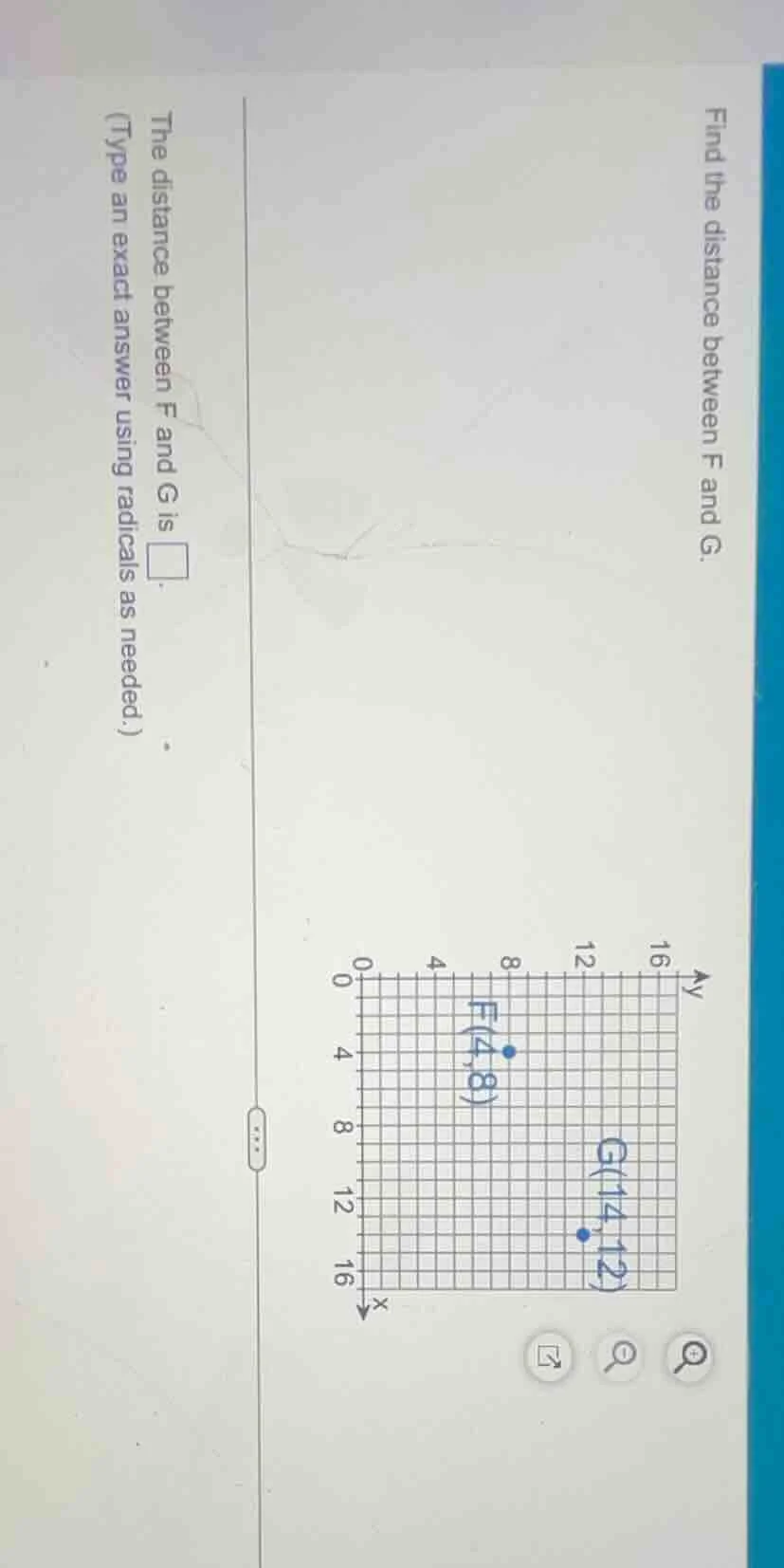 find the distance between f and g. the distance between f and g is (typ…