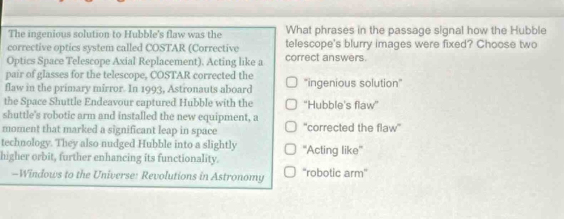 the ingenious solution to hubble’s flaw was the corrective optics syste…