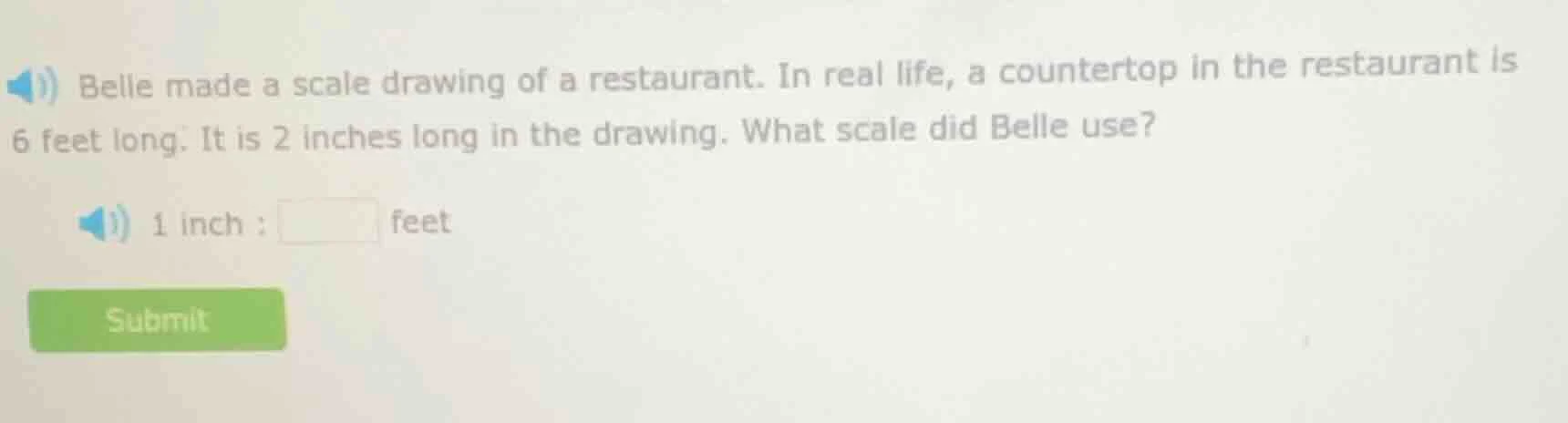 belle made a scale drawing of a restaurant. in real life, a countertop …