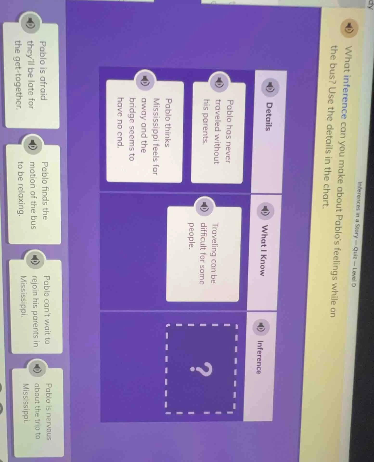 inferences in a story — quiz — level d what inference can you make abou…