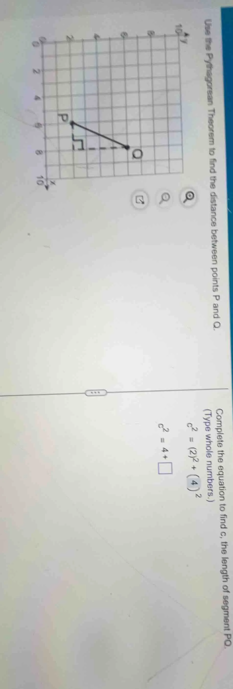use the pythagorean theorem to find the distance between points p and q…