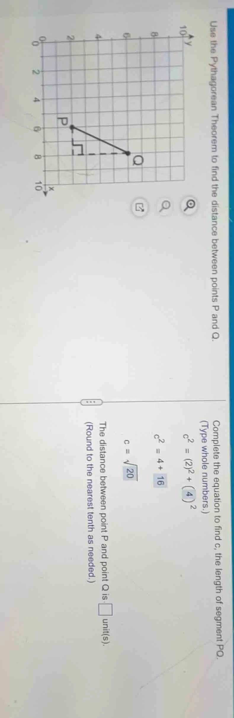 use the pythagorean theorem to find the distance between points p and q…