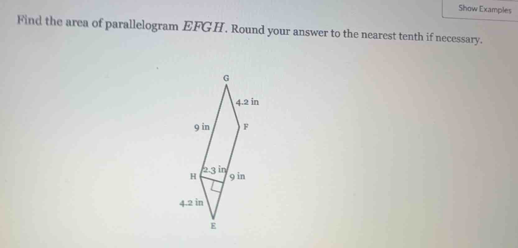 find the area of parallelogram efgh. round your answer to the nearest t…