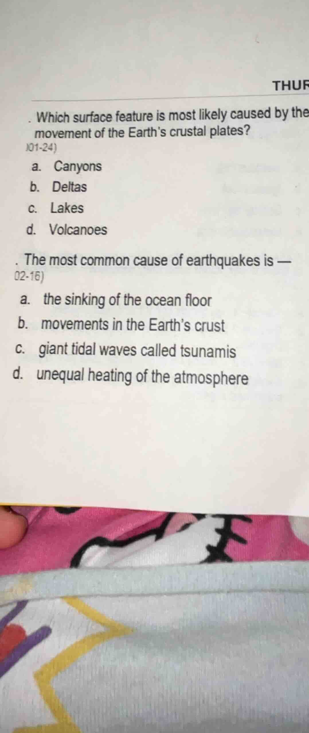 . which surface feature is most likely caused by the movement of the ea…