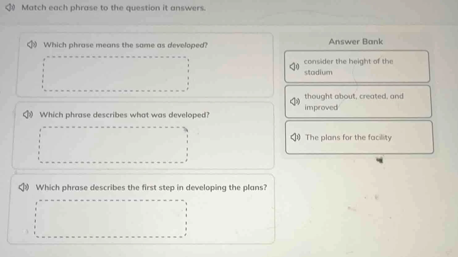 match each phrase to the question it answers. which phrase means the sa…