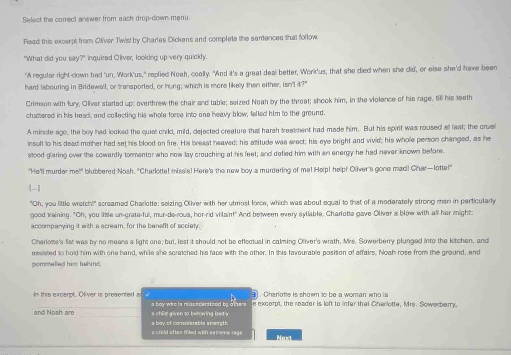 select the correct answer from each drop - down menu. read this excerpt…