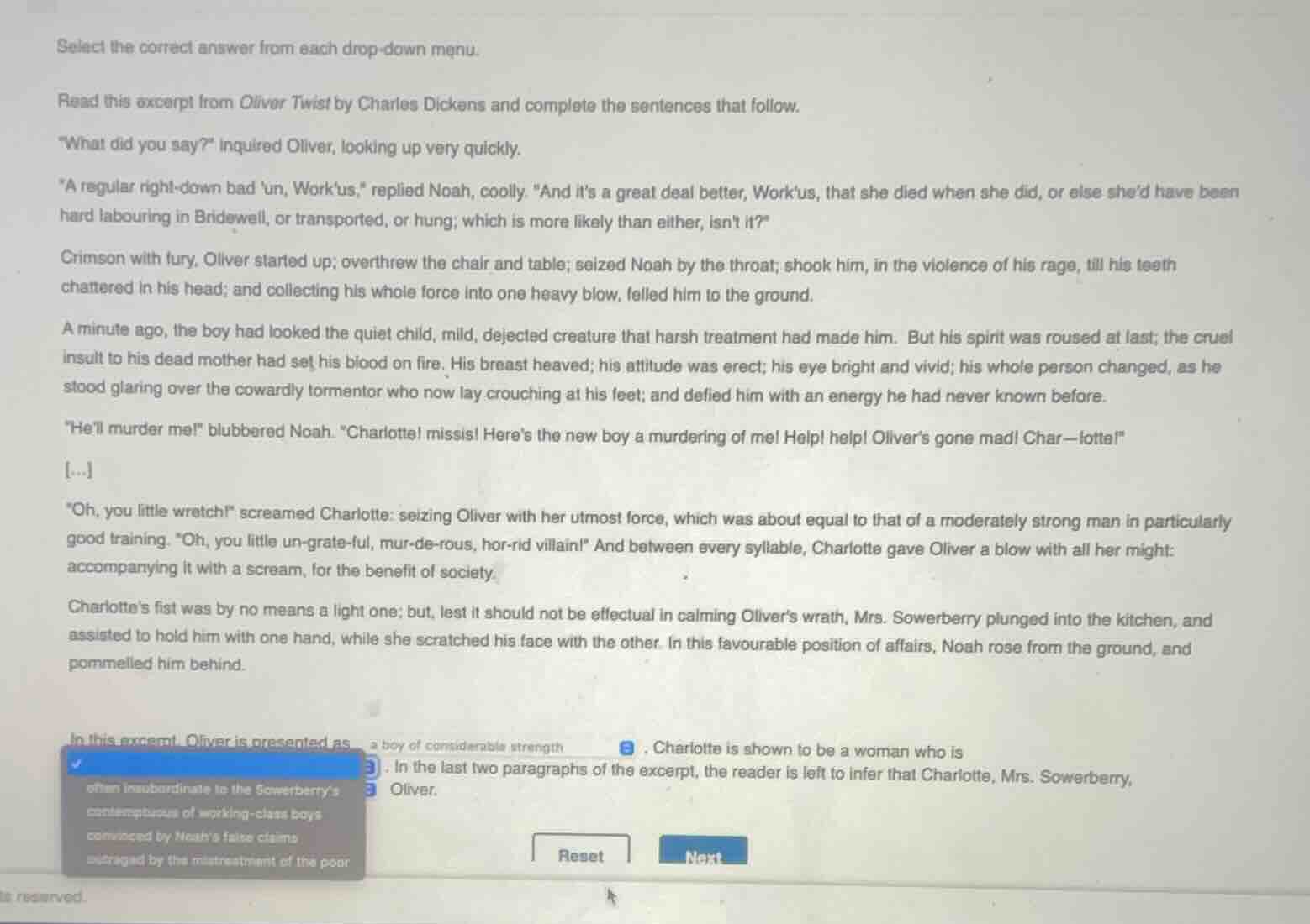 select the correct answer from each drop - down menu. read this excerpt…