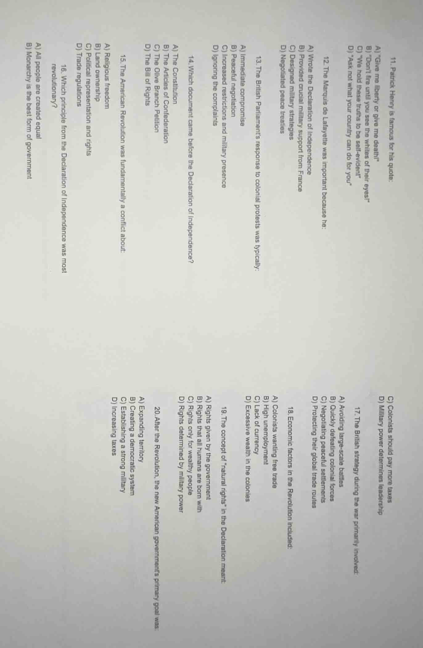 11. patrick henry is famous for his quote: a) \give me liberty or give …