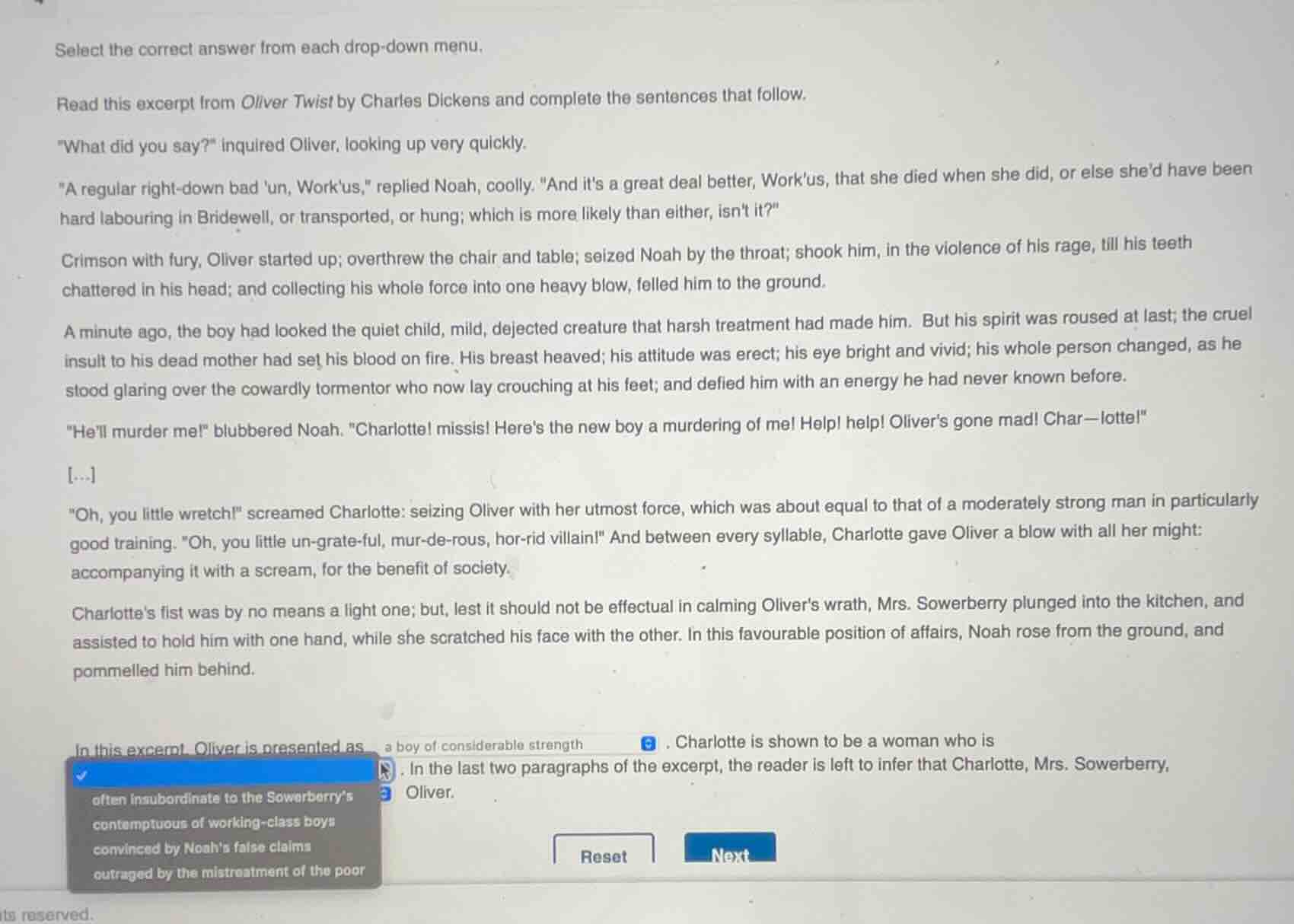 select the correct answer from each drop - down menu. read this excerpt…