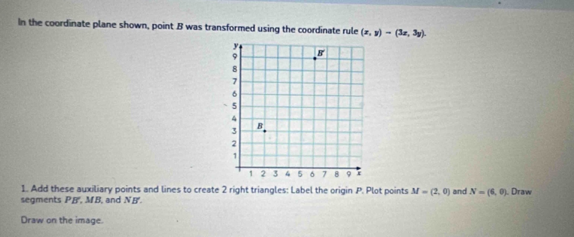 in the coordinate plane shown, point b was transformed using the coordi…