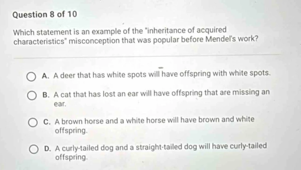 question 8 of 10 which statement is an example of the \inheritance of a…