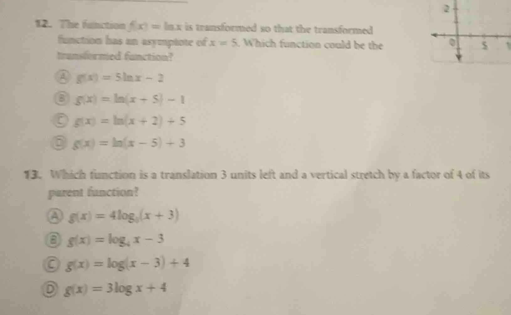 12. the function ( f(x)=ln x ) is transformed so that the transformed f…