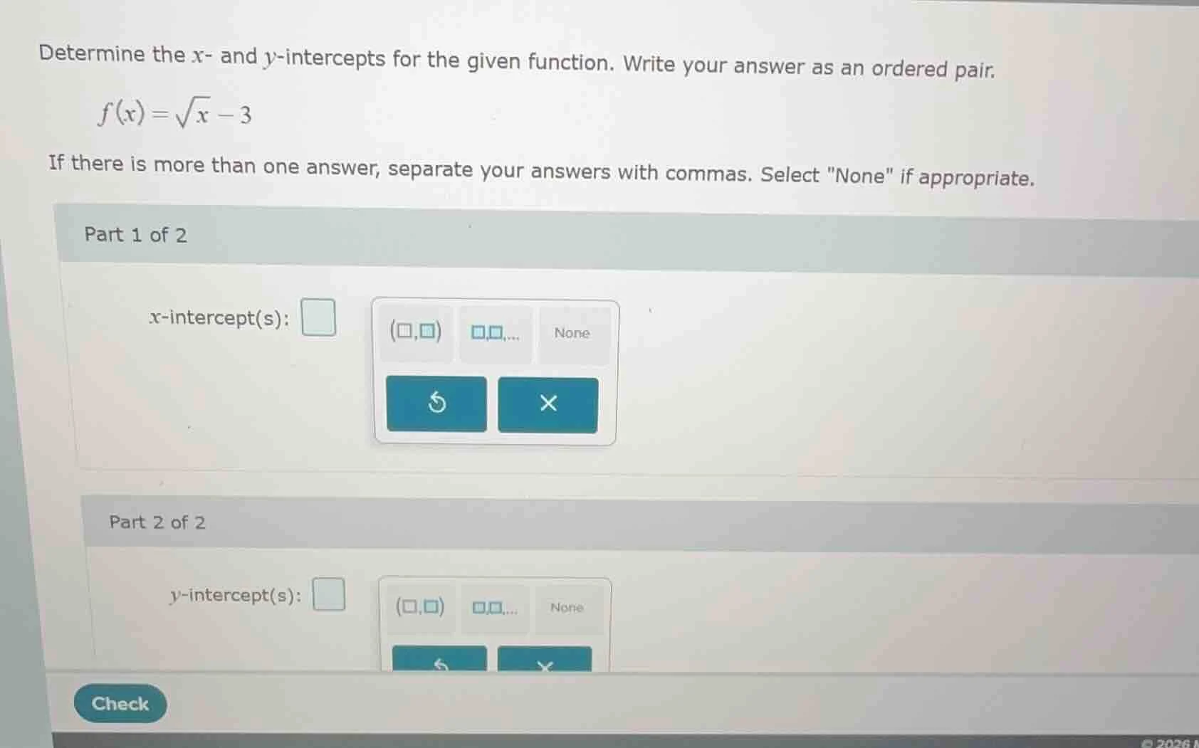 determine the x- and y-intercepts for the given function. write your an…