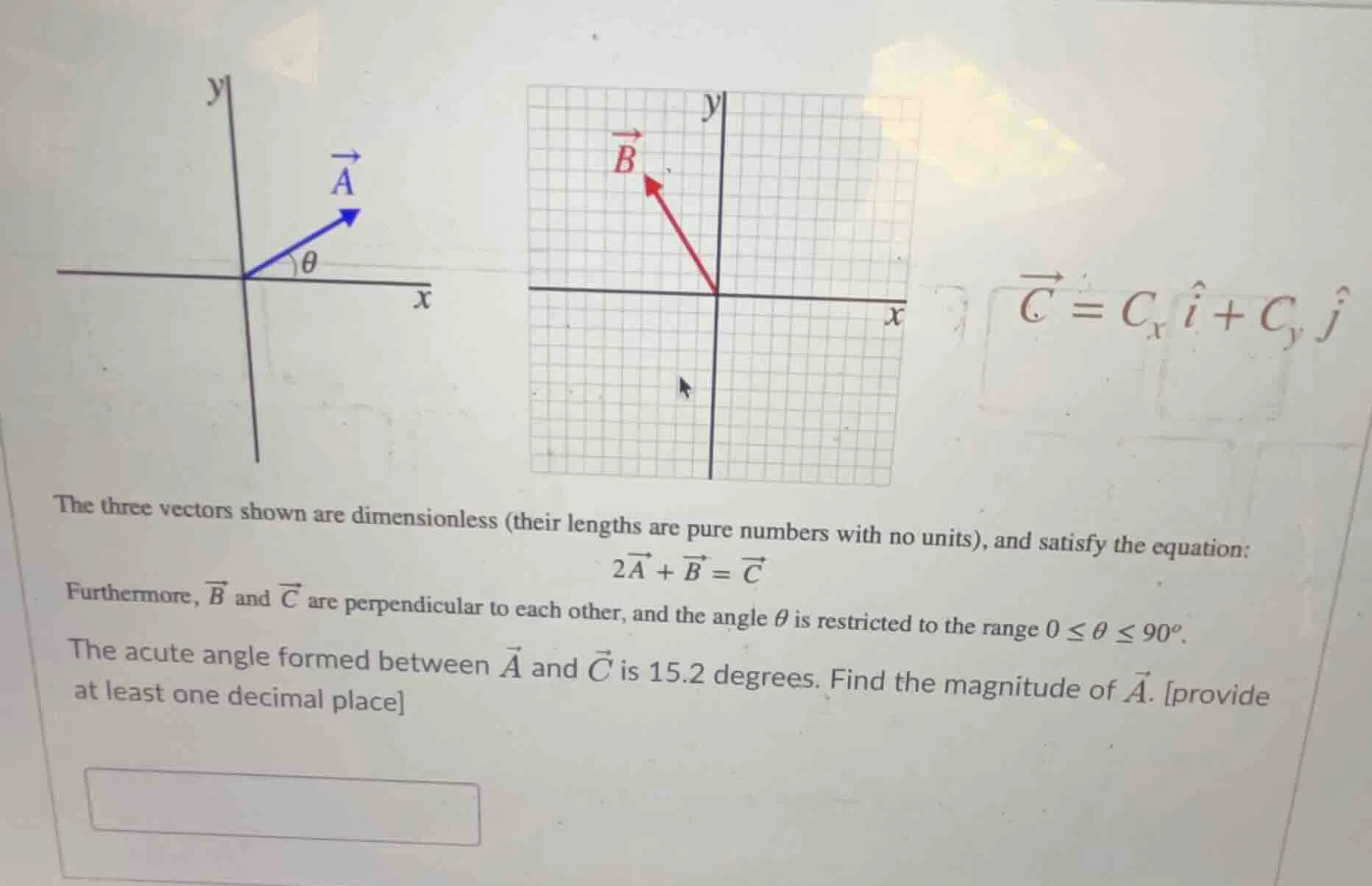 the three vectors shown are dimensionless (their lengths are pure numbe…