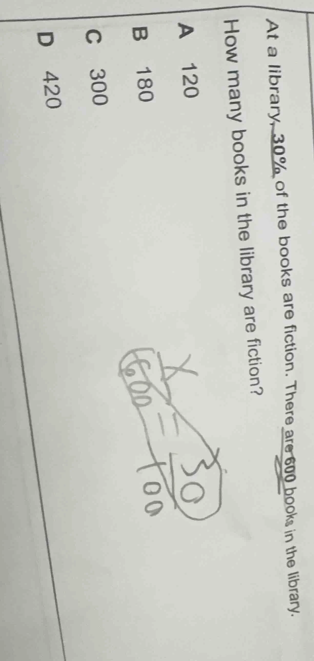 at a library, 30% of the books are fiction. there are 600 books in the …