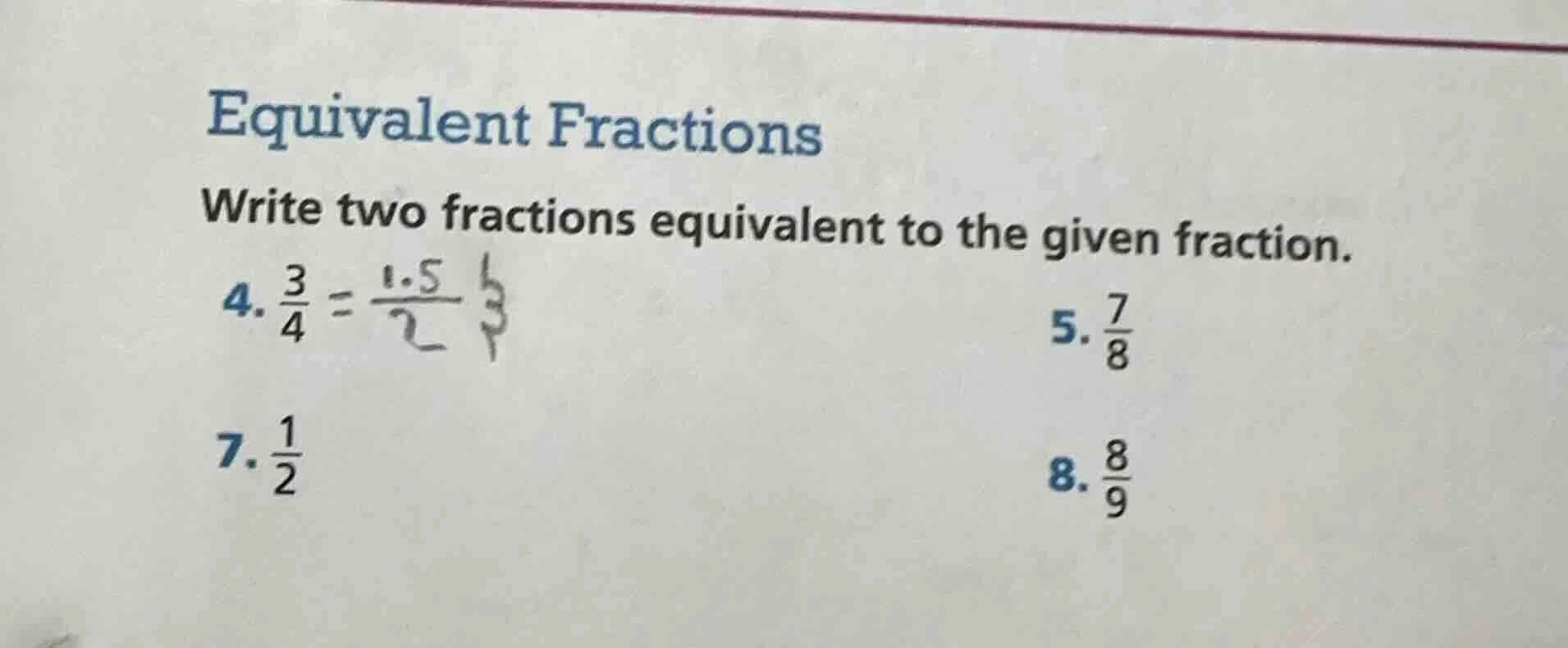 equivalent fractions write two fractions equivalent to the given fracti…