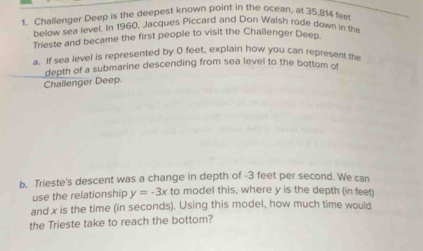 1. challenger deep is the deepest known point in the ocean, at 35,814 f…