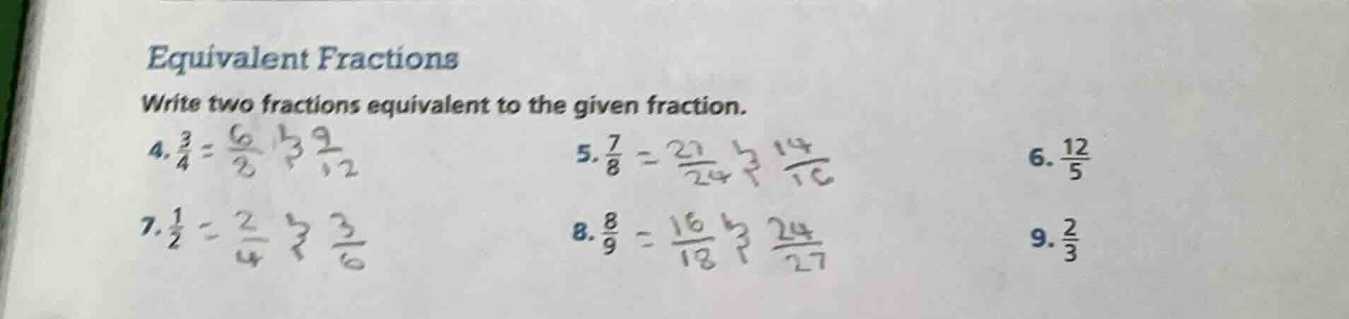 equivalent fractions write two fractions equivalent to the given fracti…