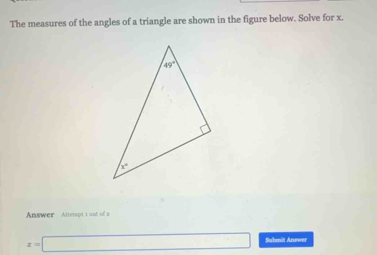 the measures of the angles of a triangle are shown in the figure below.…