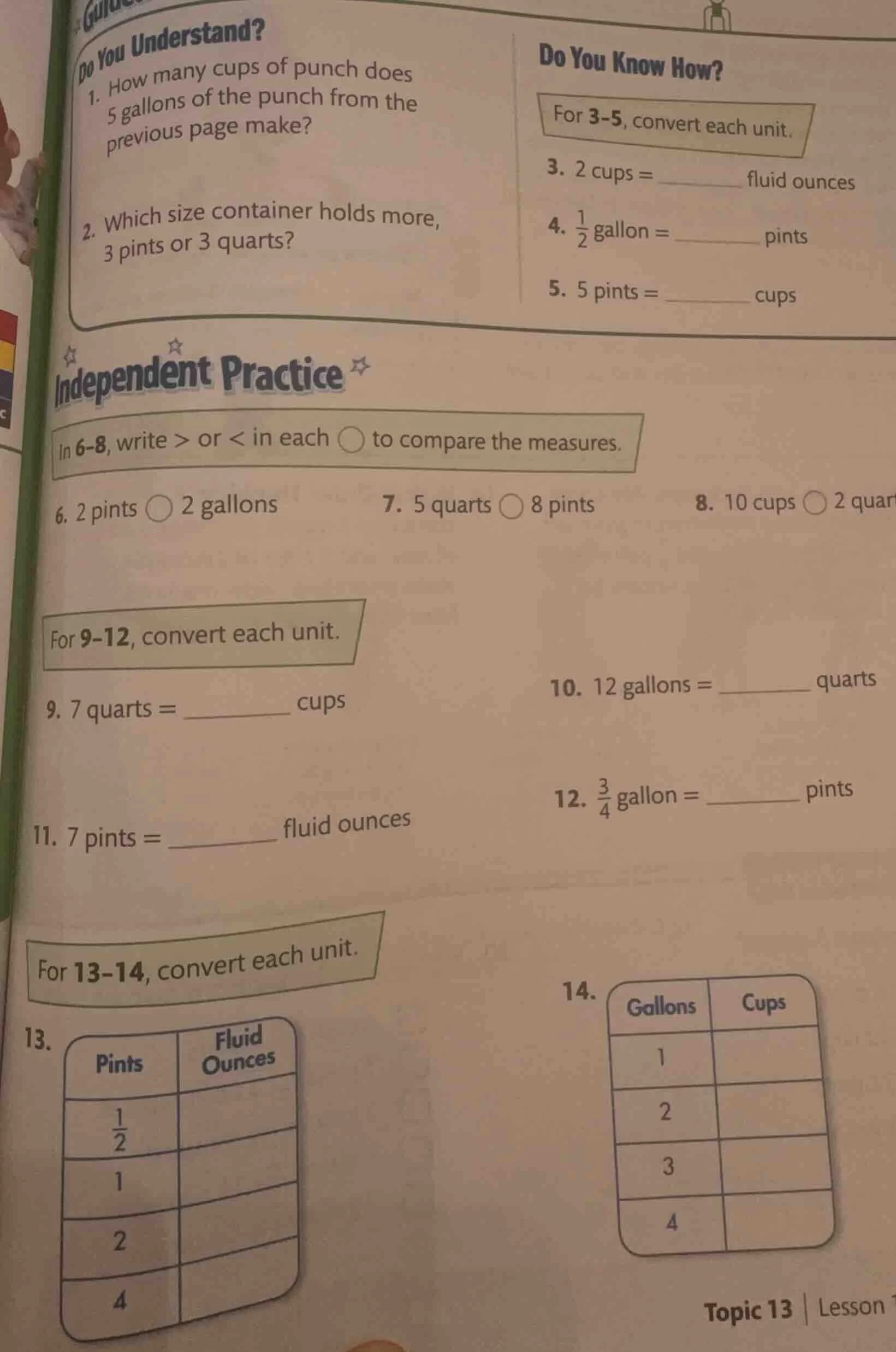do you understand? 1. how many cups of punch does 5 gallons of the punc…