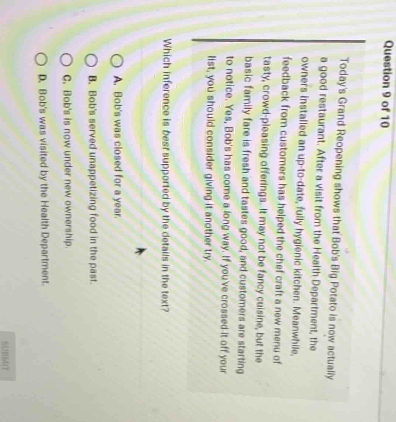 question 9 of 10 todays grand reopening shows that bobs big potato is n…