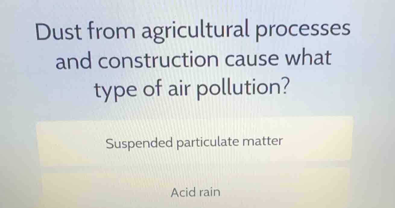 dust from agricultural processes and construction cause what type of ai…