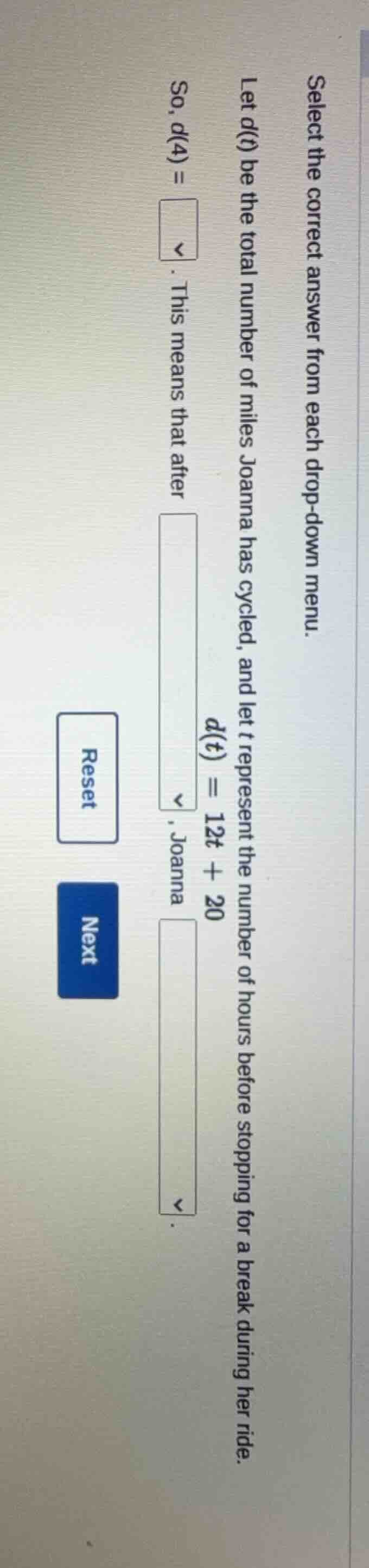 select the correct answer from each drop - down menu. let ( d(t) ) be t…