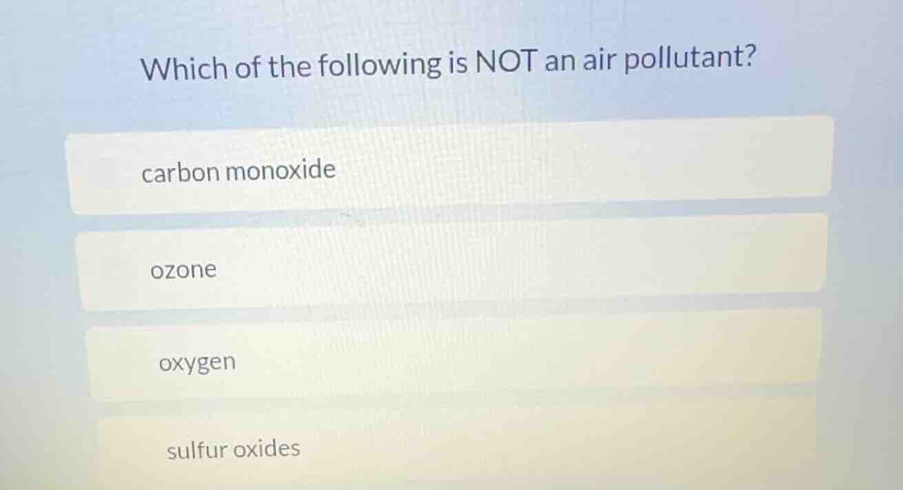 which of the following is not an air pollutant? carbon monoxide ozone o…