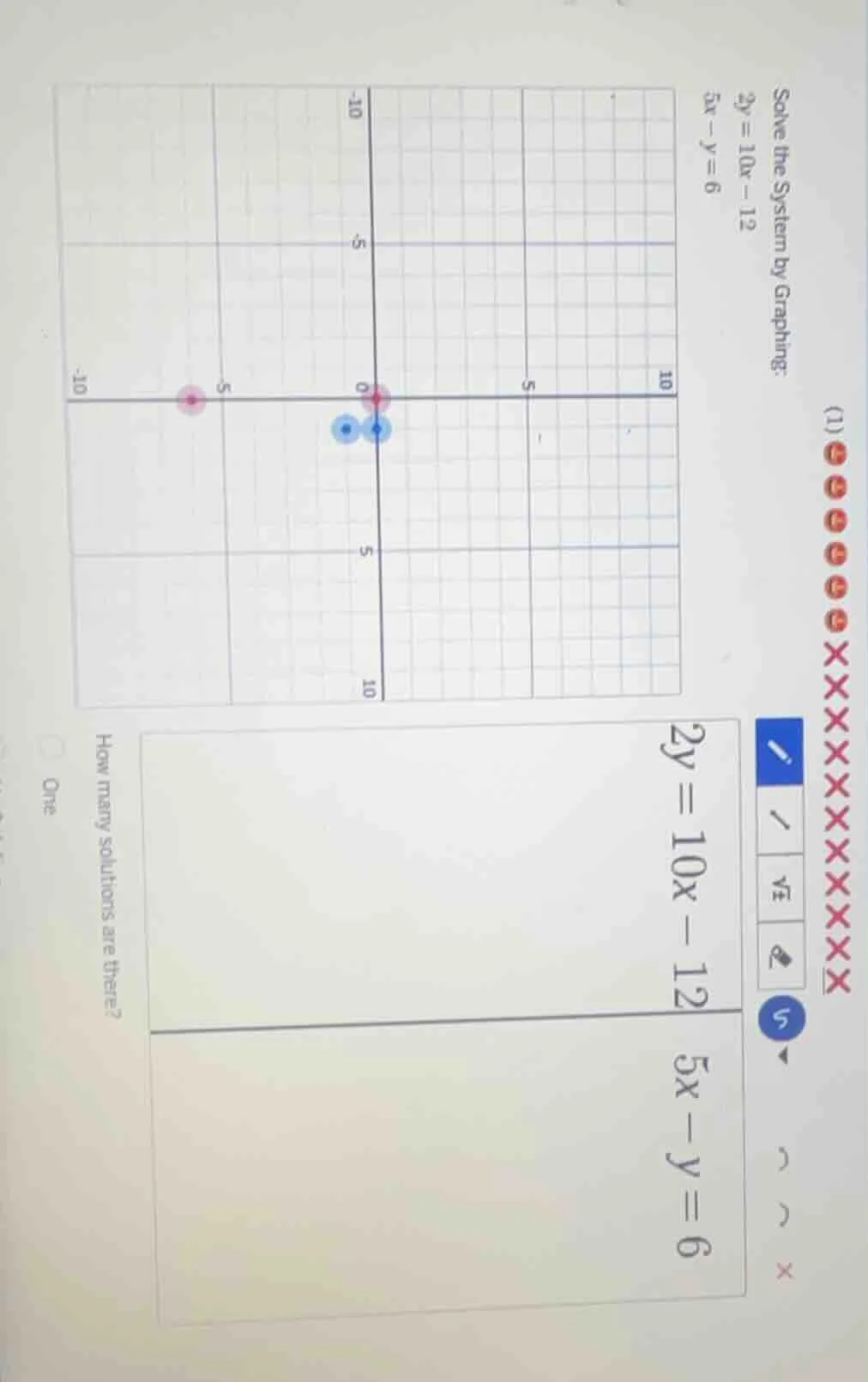 solve the system by graphing: \\(2y = 10x - 12\\) \\(5x - y = 6\\) how …